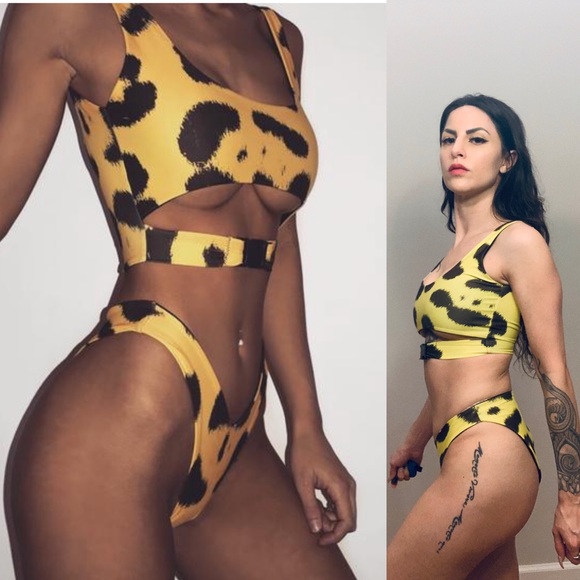 Dolls Kill Other - Cloe swim buckle underbust 80s high cut leopard